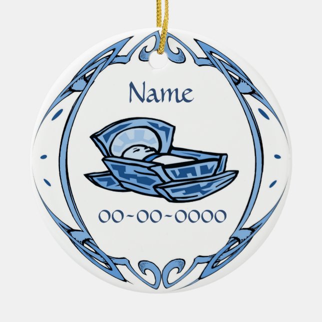 Birth Date Ornament, Add Text Ceramic Tree Decoration (Front)