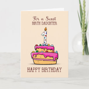 Birth Daughter 1st Birthday, 1 on Sweet Pink Cake Card