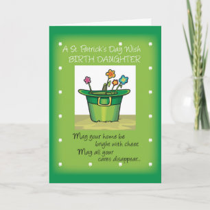 Birth Daughter St. Patrick's Day Hat with Flowers Card