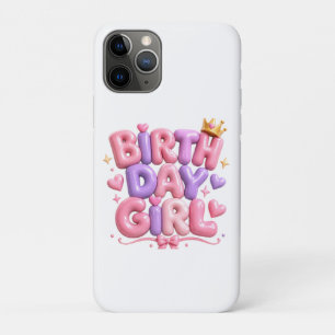 Birth Day Girl Balloon Letters PNG Cute Pink Bir iPhone 11 Pro Case