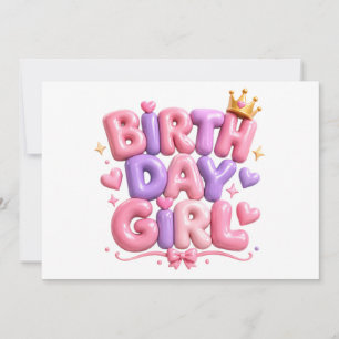 Birth Day Girl Balloon Letters PNG Cute Pink Bir Invitation
