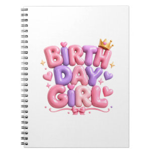 Birth Day Girl Balloon Letters PNG Cute Pink Bir Notebook