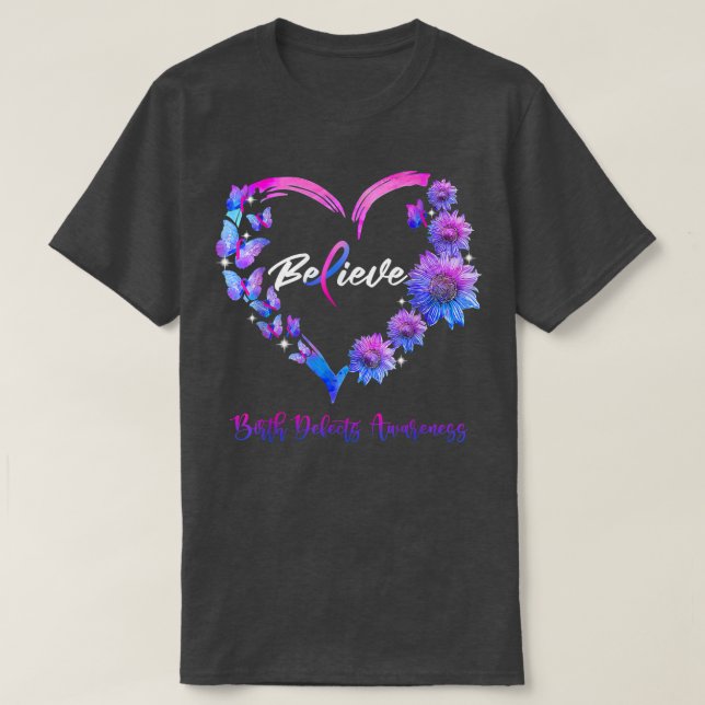 Birth Defects Awareness Heart Butterfly Sunflower  T-Shirt (Design Front)