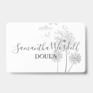 Birth Doula Midwife Illustrated Flowers ID Badge