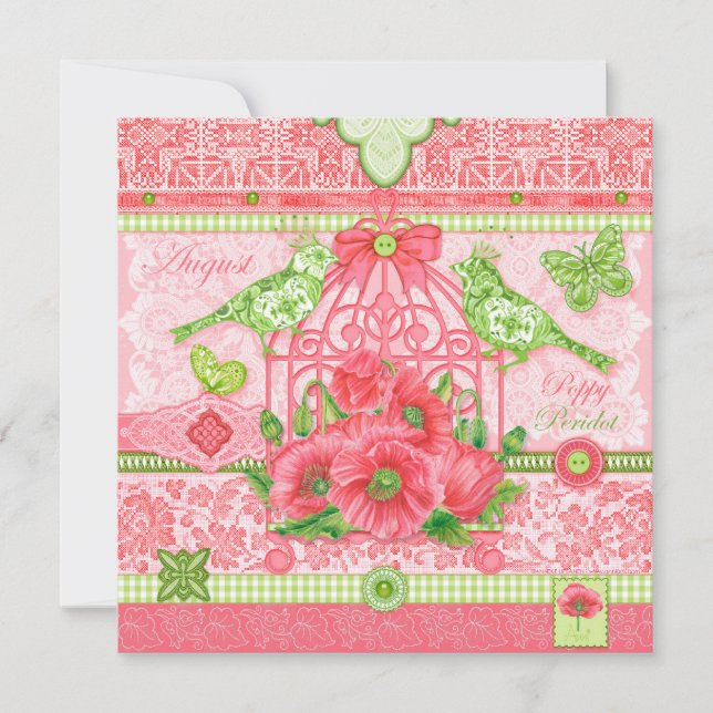 Birth Flower and Gem August Birdcage Card (Front)