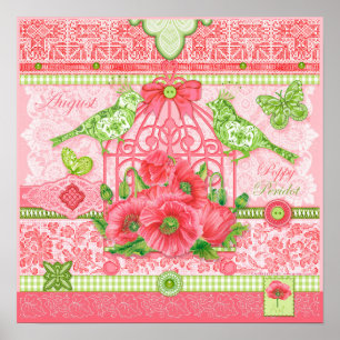 Birth Flower and Gem August Birdcage Poster