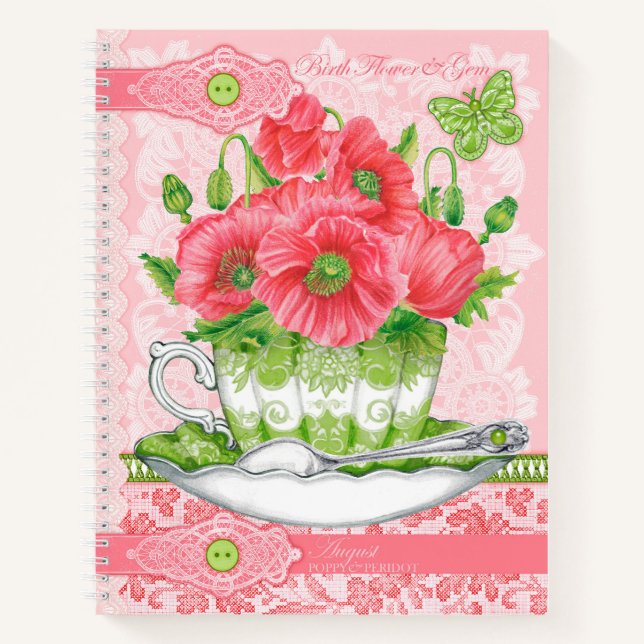 Birth Flower and Gem August Lace Lrge Notebook (Front)