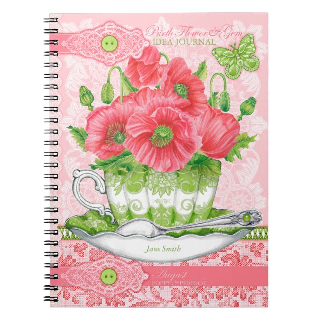 Birth Flower and Gem August Lace Notebook (Front)
