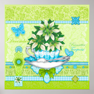 Birth Flower and Gem December Teacup Poster 16"