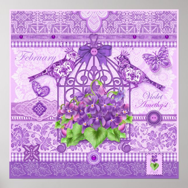 Birth Flower and Gem February Birdcage Poster (Front)