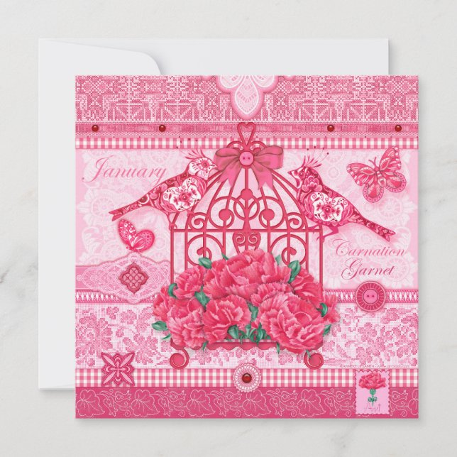 Birth Flower and Gem January Birdcage Card (Front)