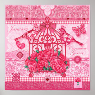 Birth Flower and Gem January Birdcage Poster