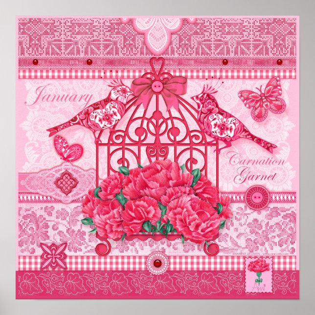Birth Flower and Gem January Birdcage Poster (Front)