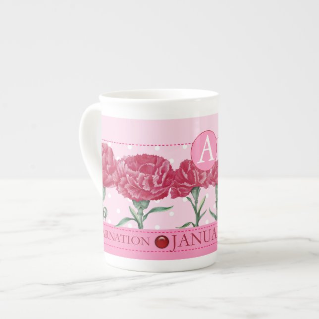 Birth Flower and Gem January Bone China Mug (Front Left)