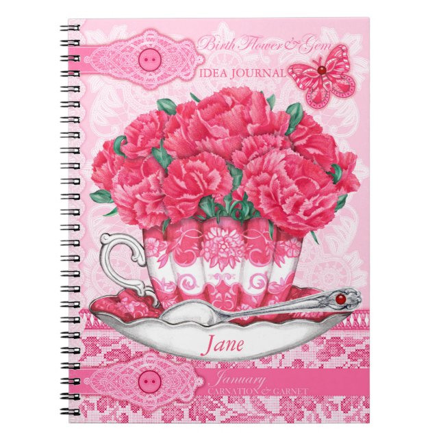 Birth Flower and Gem January Lace Notebook (Front)