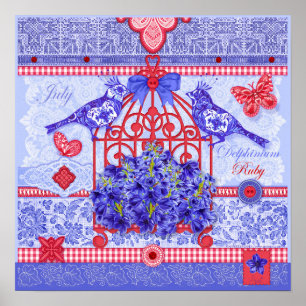 Birth Flower and Gem July Birdcage Poster