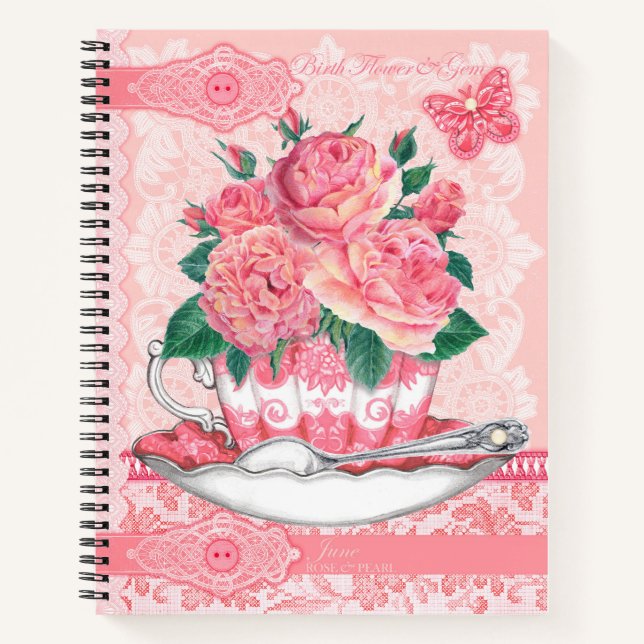 Birth Flower and Gem June Lace Lrge Notebook (Front)
