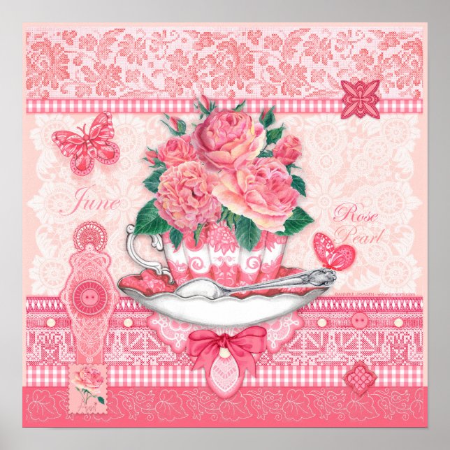 Birth Flower and Gem June Teacup Poster (Front)