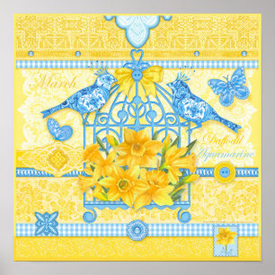 Birth Flower and Gem March Birdcage Poster