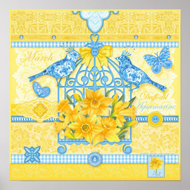 Birth Flower and Gem March Birdcage Poster (Front)