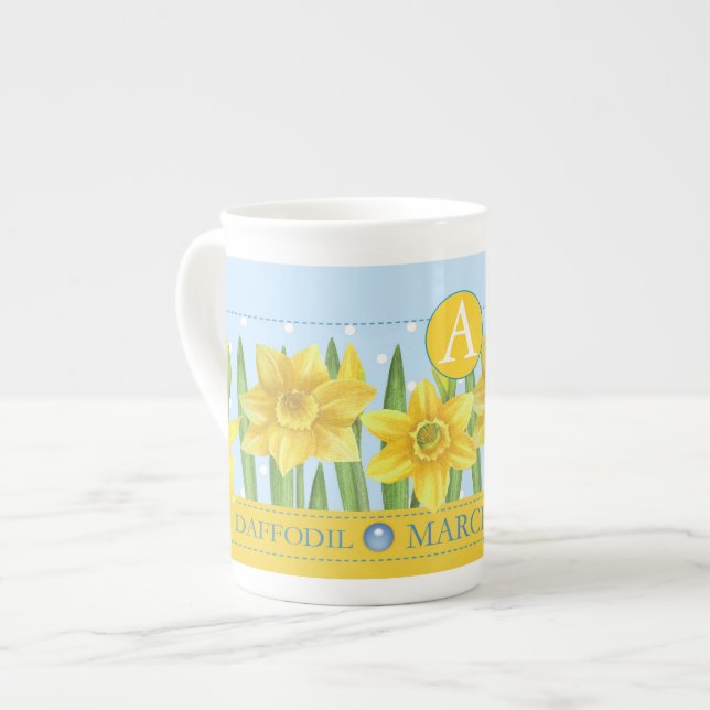 Birth Flower and Gem March Bone China Mug (Front Left)