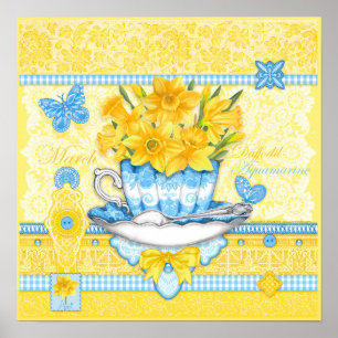 Birth Flower and Gem March Teacup Poster