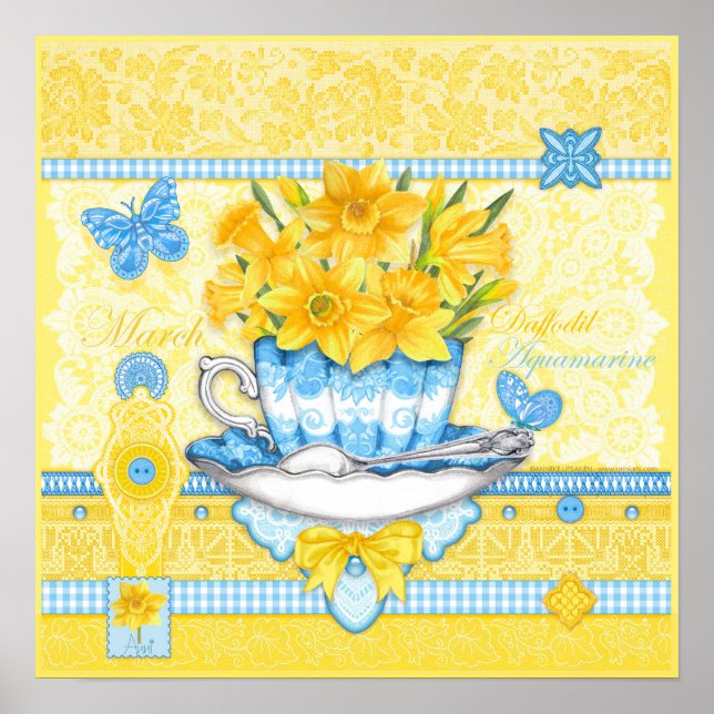 Birth Flower and Gem March Teacup Poster (Front)