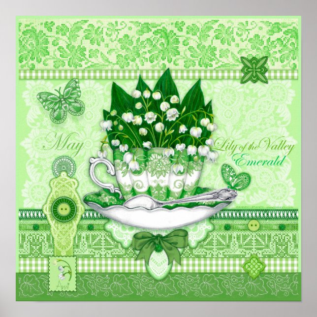 Birth Flower and Gem May Teacup Poster (Front)