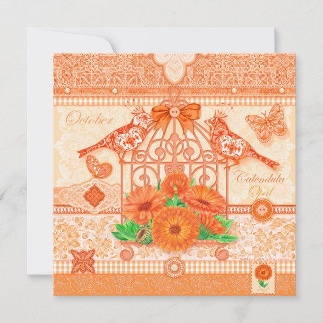 Birth Flower and Gem October Birdcage Card (Front)