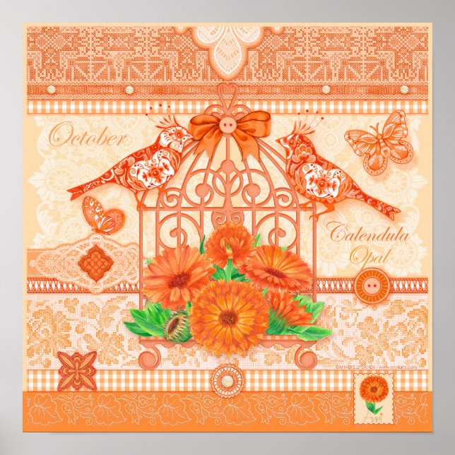 Birth Flower and Gem October Birdcage Poster (Front)