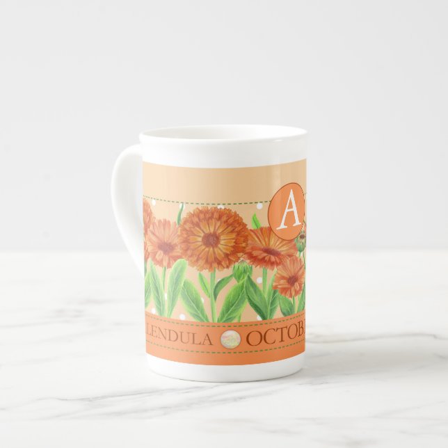 Birth Flower and Gem October Bone China Mug (Front Left)