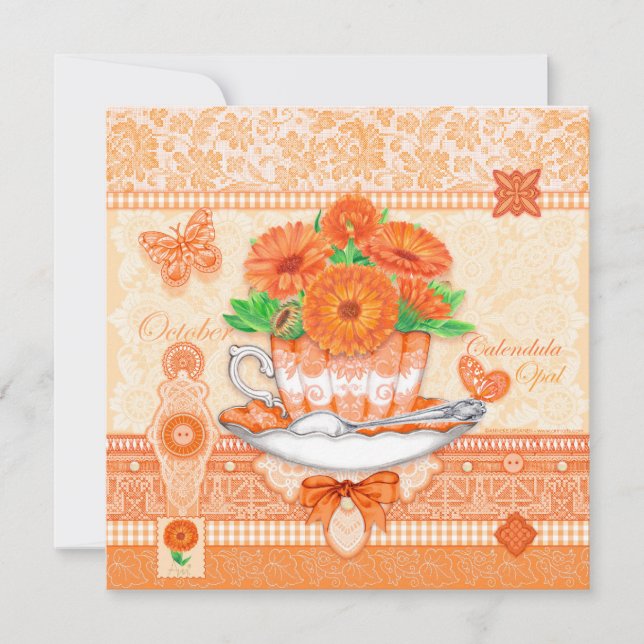 Birth Flower and Gem October Teacup Card (Front)