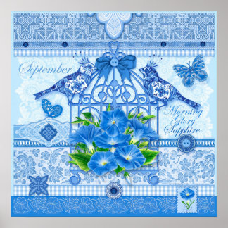 Birth Flower and Gem September Birdcage Poster 16"