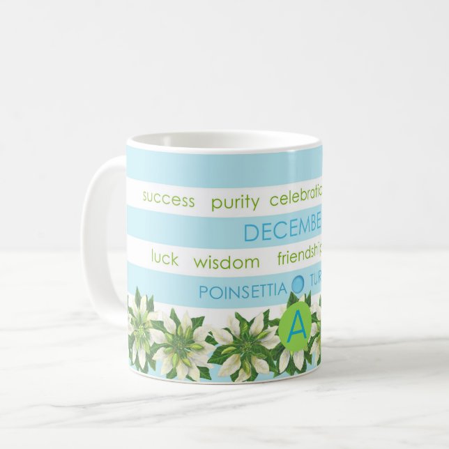 Birth Flower and Gem Stripe Mug December (Front Left)