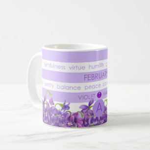 Birth Flower and Gem Stripe Mug February