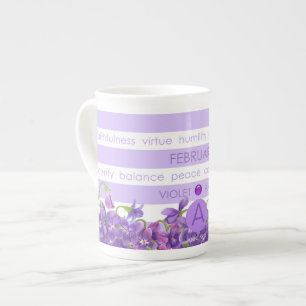Birth Flower and Gem Stripe Mug February BoneChina