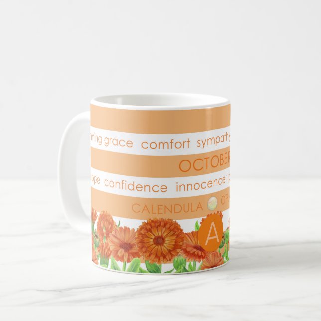 Birth Flower and Gem Stripe Mug October (Front Left)