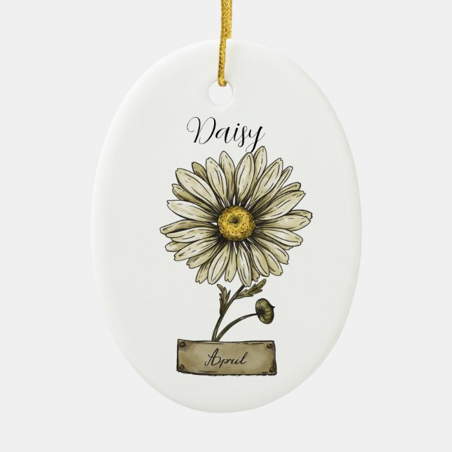 Birth Flower APRIL Birthday Daisy Ceramic Ornament (Front)