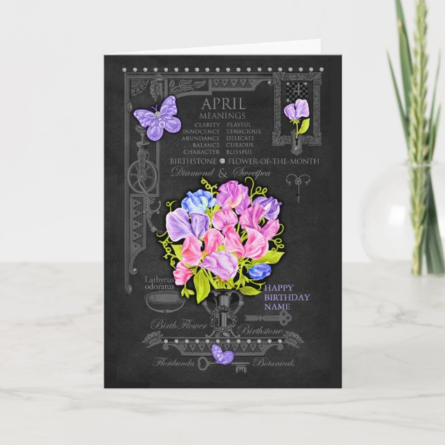 Birth Flower April Chalk Personalised Card (Front)