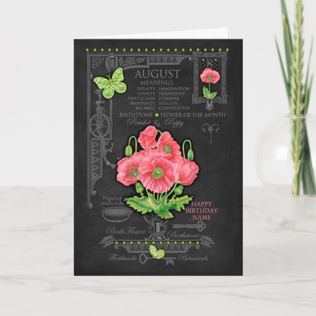 Birth Flower August Chalk Personalised Card (Front)