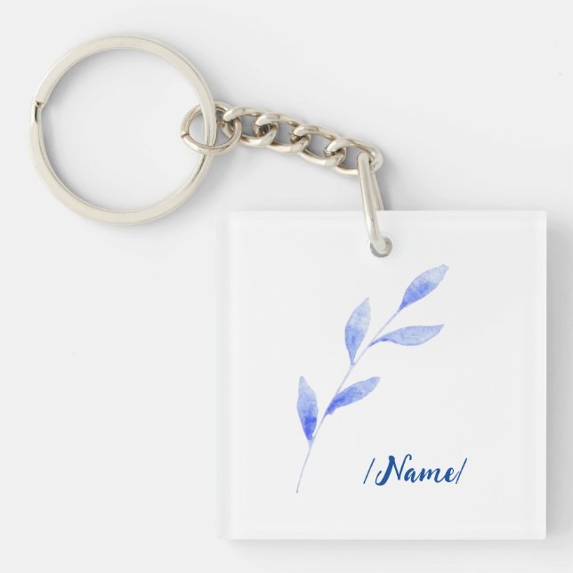 Birth Flower Blue branch Holiday gift Key Ring (Front)