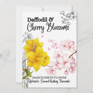 Birth Flower Card, March, Daffodil, Cherry Blossom Holiday Card