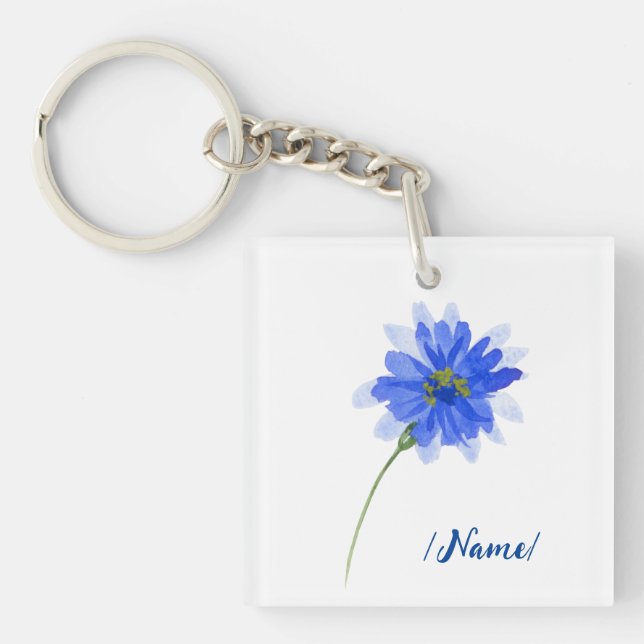 Birth Flower Cornflower Holiday gift Key Ring (Front)
