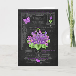 Birth Flower February Chalk Personalised Card