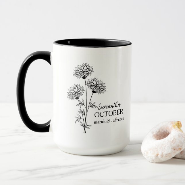 Birth Flower Gift For Women Birthday Flower Custom Mug (With Donut)