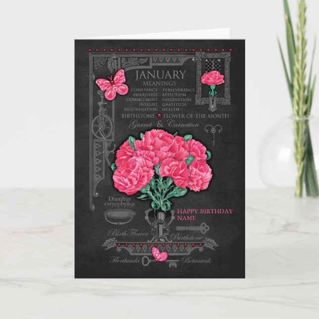 Birth Flower January Chalk Personalised Card (Front)