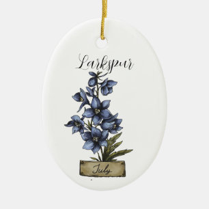 Birth Flower JULY Birthday Larkspur Ceramic Ornament