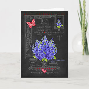 Birth Flower July Chalk Personalised Card