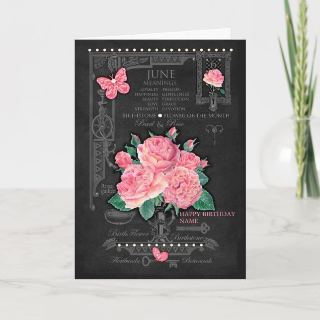 Birth Flower June Chalk Personalised Card (Front)