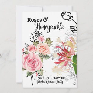 Birth Flower, June, Roses, Honeysuckle Holiday Card